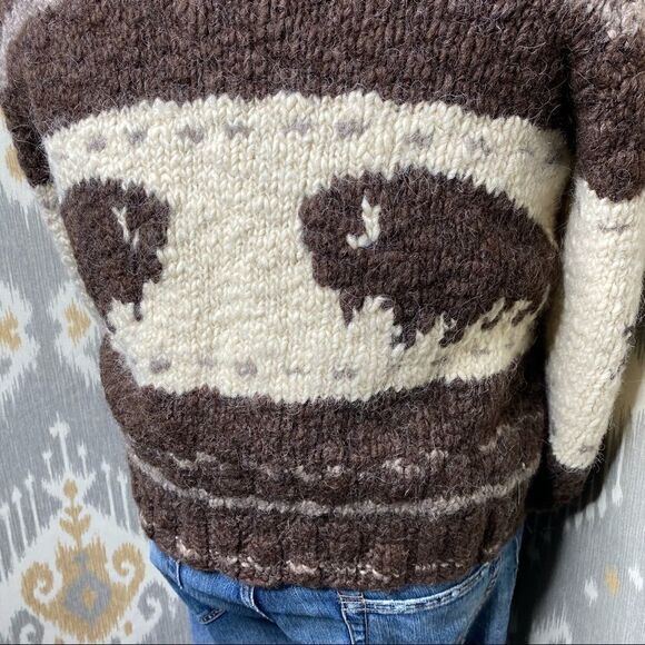 Polo Ralph Lauren Vtg Handknit Cowichan Inspired Buffalo Zip Cardigan Sweater - Picture 8 of 16